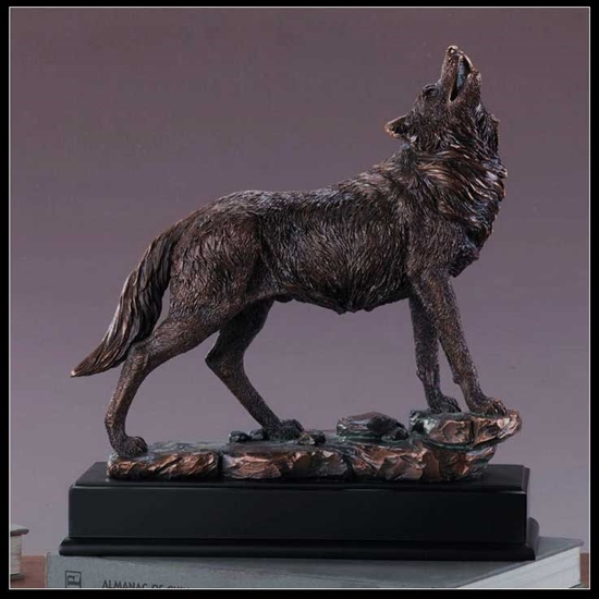 13" Large Howling Wolf Statue - Bronzed Sculpture