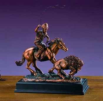 Native American Rider and Buffalo Sculpture - Statue