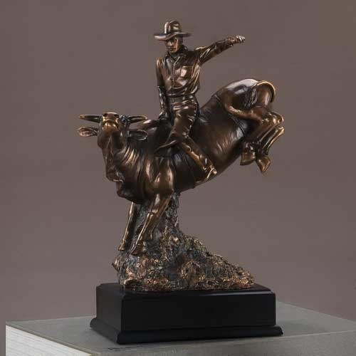 Large Bull Rider Statue - 11.5" Bronzed Cowboy Sculpture