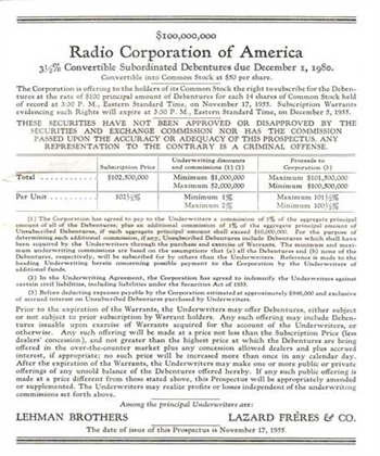 1955 RCA Corp IPO Bond Prospectus