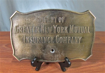 Agent of Greater New York Mutual Insurance Brass Sign