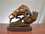 Bronze Fighting Bull and Bear Sculpture on Marble