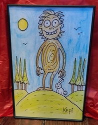 Kepi Ghoulie - Bigfoot With Bunny Framed Watercolor