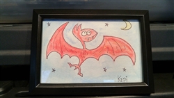 Red Bat at Night Framed Watercolor