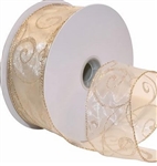 Swirl II Ivory Gold Wire-Edge Ribbon