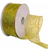 Swirl II Spring Moss Gold Wire-Edge Ribbon