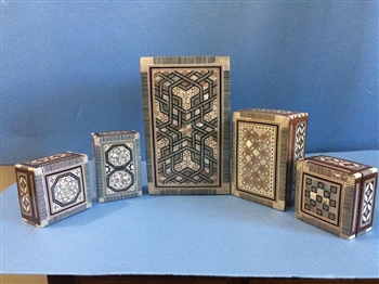 Egyptian Inlaid Mother Of Pearl Jewelry, Trinket Boxes Set Of Five
