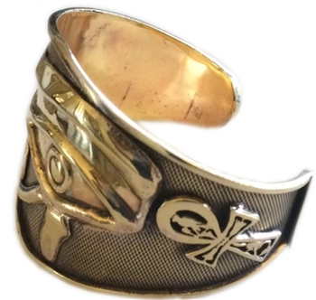 KemetArt Egyptian Bronze Bangle ( Eye of Horus & Ankh  )