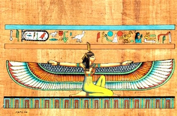 Egyptian Hand-Made Papyrus Painting - Winged Isis