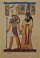 Egyptian Hand-Made Papyrus Painting - Horus and Nefertiti