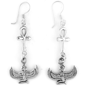 Winged Isis & Ankh Earrings