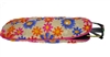 Soft-sided embroidered eyeglass case.  Blue, pink and orange daisies on cream background.