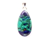 azurite cabochon with malachite swirls teardrop sterling silver pendant 1-3/4"