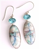 shatakite earrings elongated with faceted blue apatite oval tops very showy striations 1-1/2"