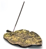 Golden metal leaf incense burner, 12" x 7.5".  Room decor, whole for stick incense at stem base.