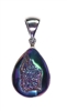 druzy quartz pendant. Titanium plating radiates blues and purples.  Sterling silver mount 1-1/2"