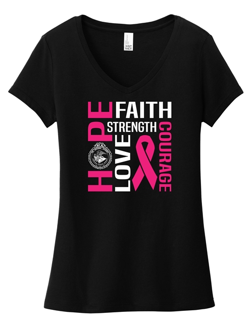 Women's Cotton V-Neck Tee - "Hope, Faith, Strength, Love, Courage"