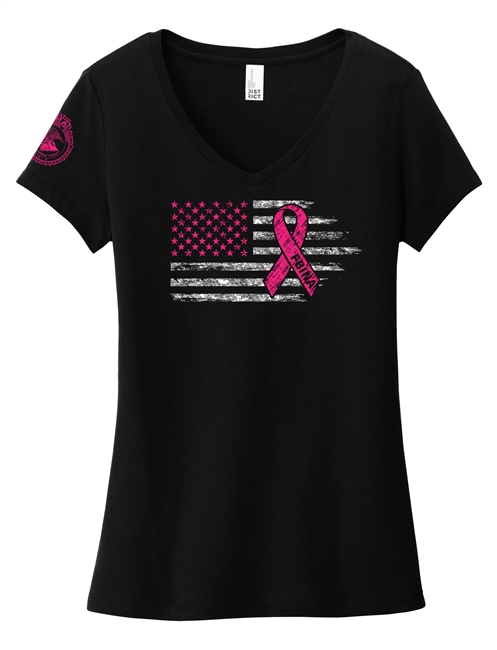 Women's Cotton V-Neck Tee - FBINA Pink Ribbon Flag