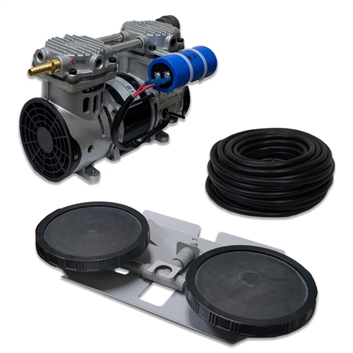 Pro Aeration, Deep Water System for Ponds and Lakes - (1) 1/2HP, 3.9 CFM Rocking Piston Compressor, 100' of 3/8" Weighted Tubing, (1) Double-10" EPDM Self-Sinking Diffuser Disc Assembly - APRPS1