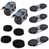 Pro Aeration, Deep Water System for Ponds and Lakes - (2) 1HP, 6.7 CFM Rocking Piston Compressor, 400' of 3/8" Weighted Tubing, (4) Double-10" EPDM Self-Sinking Diffuser Disc Assemblies - APXLRPS4