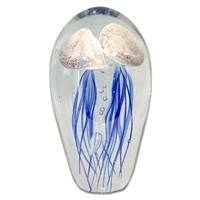 JF-L6-BW2 - Large 6" Glass Double Blue with White Top Jellyfish Paperweight