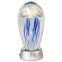 JF-L6-BW2-RGB - Large 6" Glass Jellyfish Paperweight with RGB Color Changing LED Light Stand Base