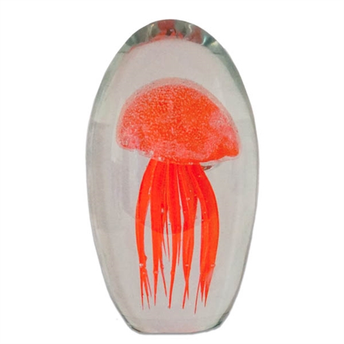 JF-L6-OR - Large 6" Orange Glass Jellyfish Paperweight