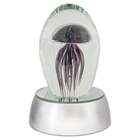 JF-S3-DP-RGB - Large 6" Deep Purple Glass Jellyfish Paperweight with RGB Color Changing LED Light Stand Base