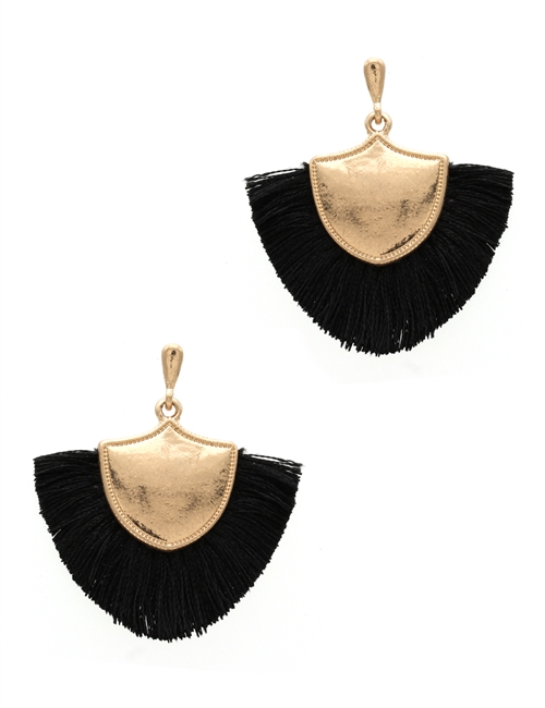 Shield Shape Tassel Earrings