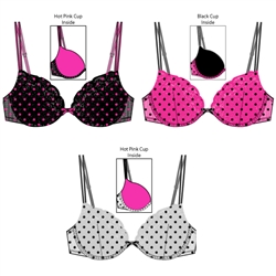 Wholesale Lace polka dot push-up bra with double straps and satin bows