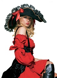 Swashbuckler hat with lace trim and satin bows