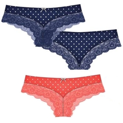 Wholesale Polka dot printed Cotton spandex cheeky with galloon lace