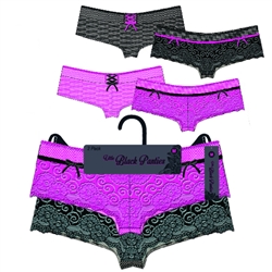 2 Pack Rose galloon lace and mesh boyshorts with lace-up detail