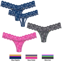 Lace thong with colorful stitch detail