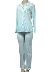 Wholesale Dots printed Cotton spandex long sleeve pajama set with rounded side slits.