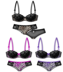 Wholesale Leopard print satin and lace bra set