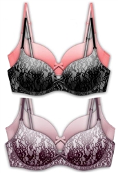 Wholesale Plus size 2 Pack bra with Lace and solid microfiber push-up