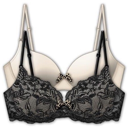 Wholesale Plus size 2 Pack bra with microfiber and Galloon Lace