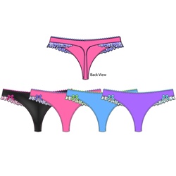 Poly spandex thong with contrast color lace trim