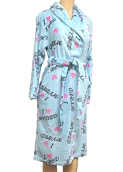 Wholesale Soft Plush robe with pockets, tie belt, hearts print, and wording
