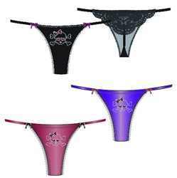 Microfiber thong with rhinestone skull embelishment and lace back