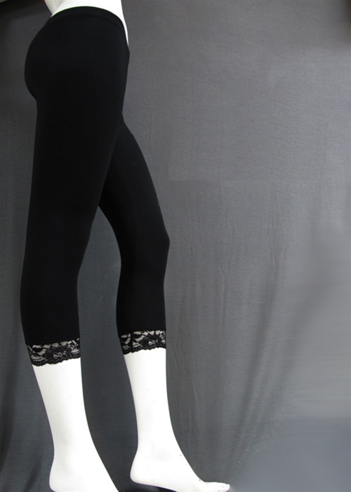 Wholesale Cotton spandex capri leggings with lace trim 