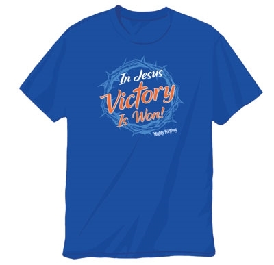 In Jesus Victory is Won! Mighty Fortress Crown T-Shirt Youth Small. Not returnable. SAVE 50%.