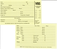 VBS Attendance Record Cards. 3"x5". Pack of 65. Generic.  SAVE 50%.