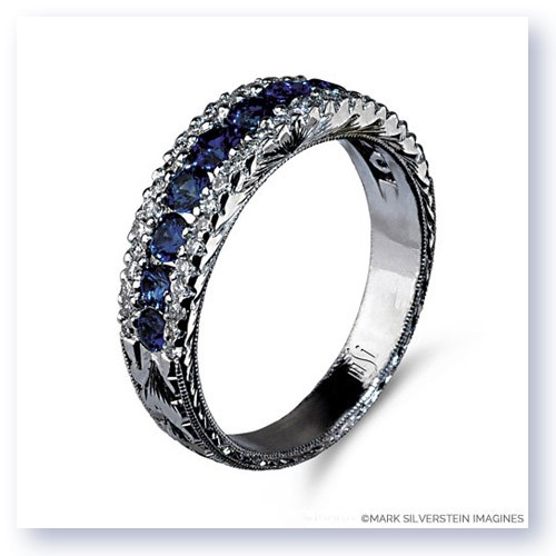 Mark Silverstein Imagines Engraved 18K White Gold Sapphire and Diamond Wedding Band