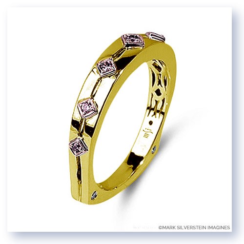 Mark Silverstein Imagines Polished Two Tone 18K Yellow and Rose Gold Euro Style Pink Diamond Wedding Band