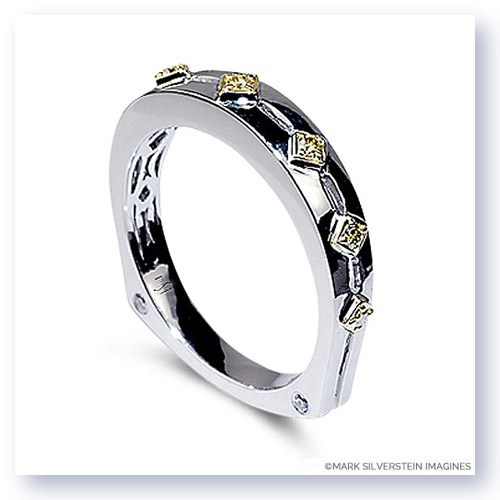 Mark Silverstein Imagines Polished Two Tone 18K White and Yellow Gold Euro Style Yellow Diamond Wedding Band