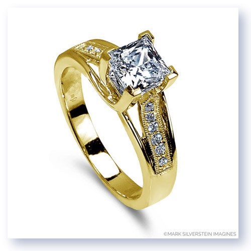 Mark Silverstein Imagines 18K Yellow Gold Crossed Prong Square Stone and Diamond Engagement Ring