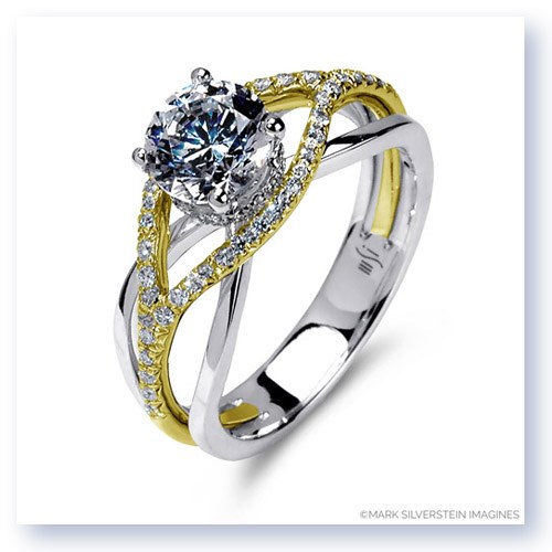 Mark Silverstein Imagines 18K White and Yellow Gold Wispy Crossover Diamond and Polished Engagement Ring