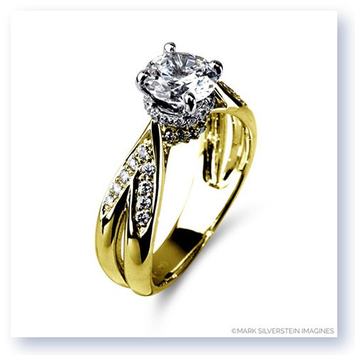 Mark Silverstein Imagines 18K Yellow Gold Split Shank Cathedral Style Diamond Engagement Ring
